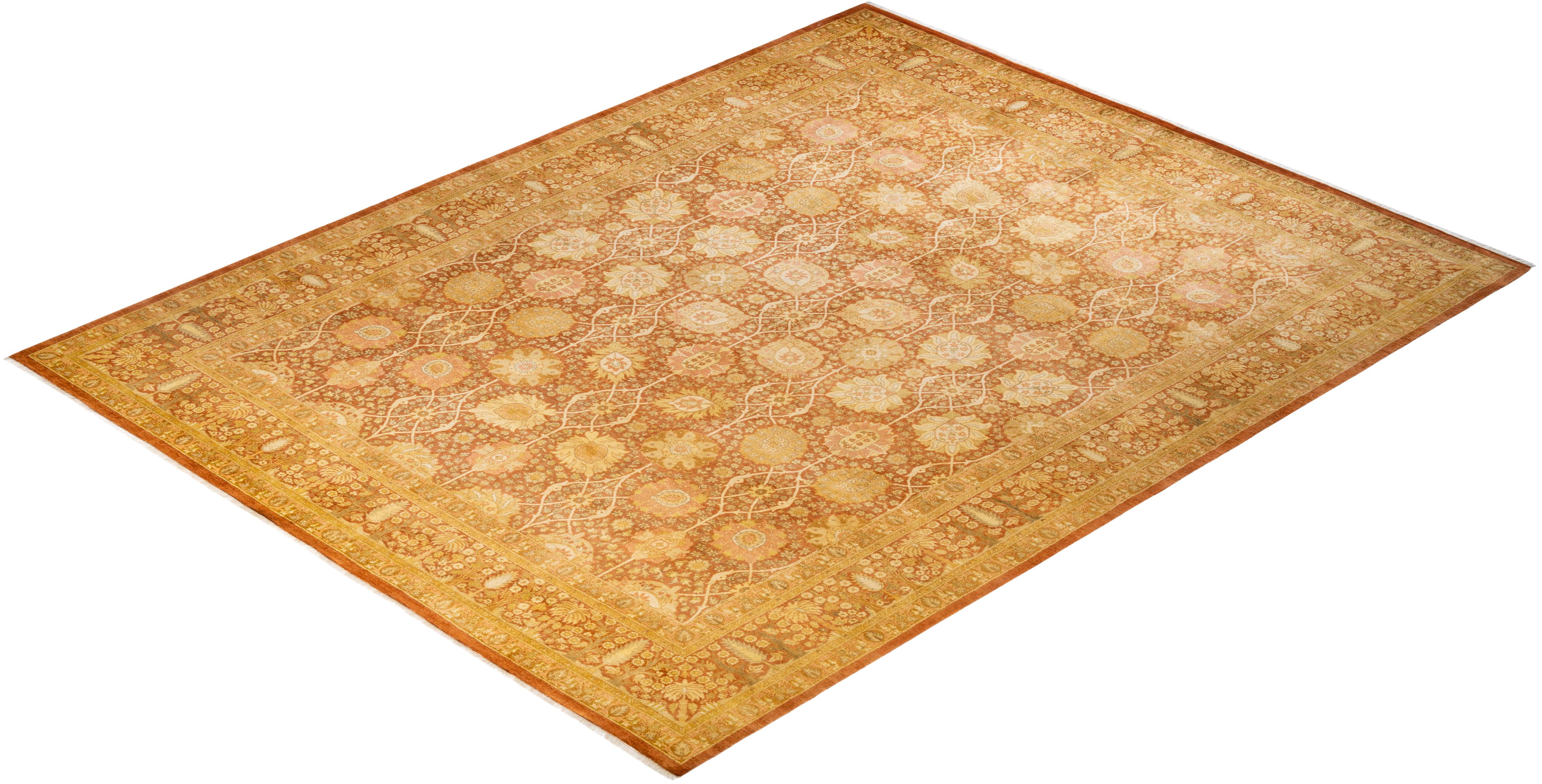 Contemporary One-of-a-kind Hand Made Traditional Mogul Brown Area Rug For Sale