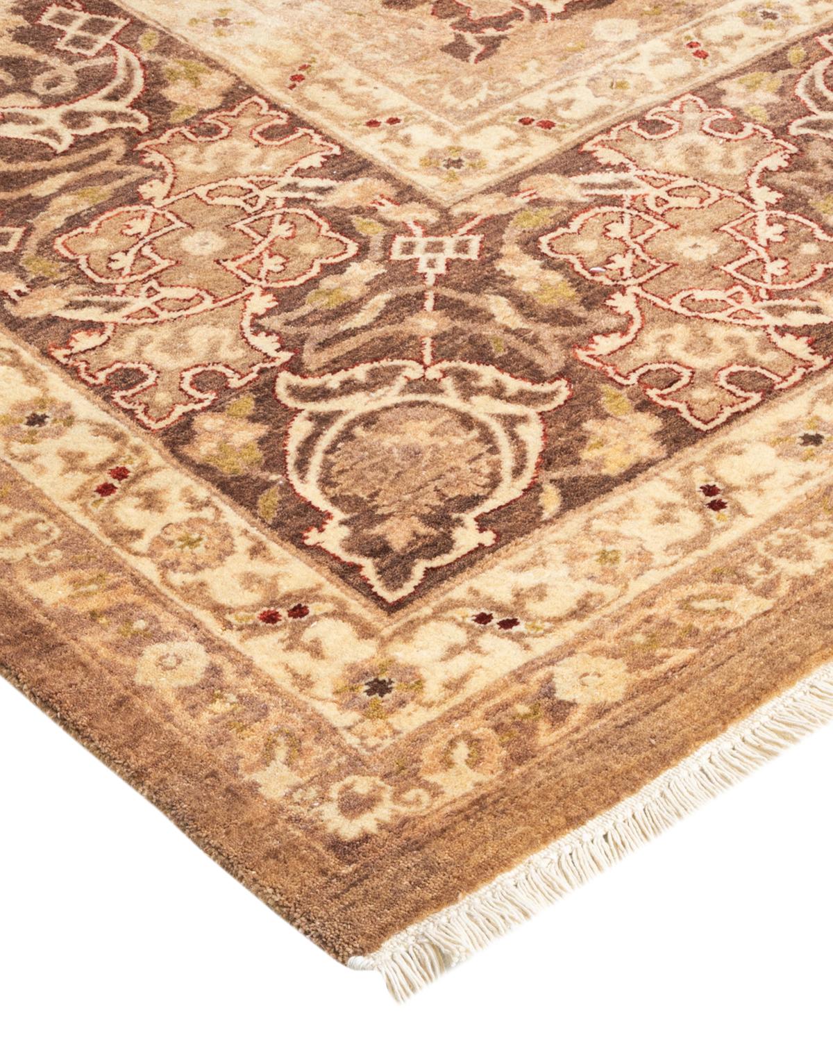 One-Of-A-Kind Hand Made Traditional Mogul Brown Area Rug For Sale 1
