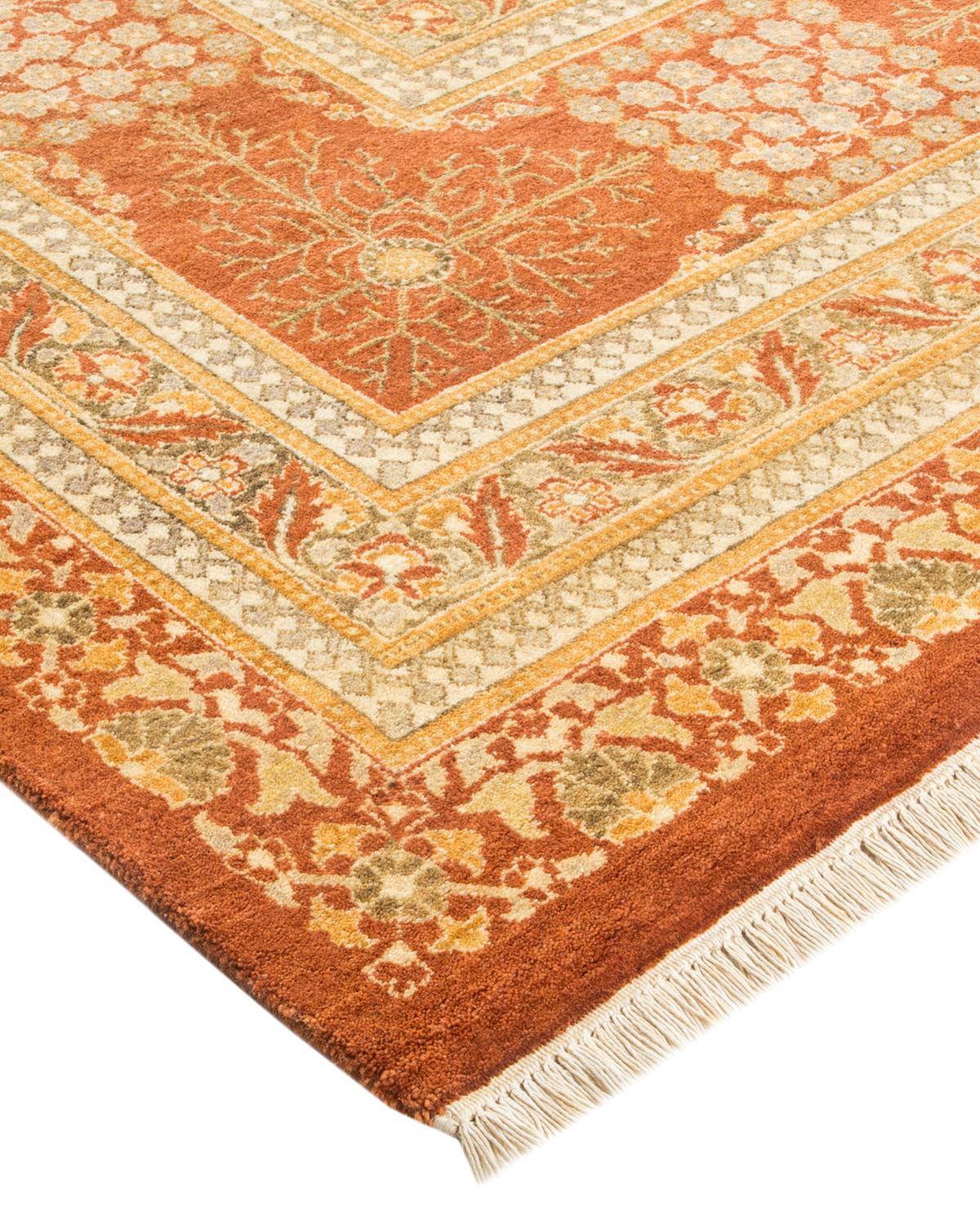 Handgefertigter, traditioneller Mogul-Teppich in Braun, Unikat (Wolle) im Angebot