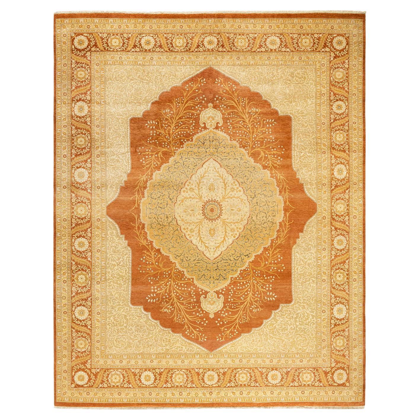 One-Of-A-Kind Hand Made Traditional Mogul Brown Area Rug 8' 3" x 10' 3" For Sale