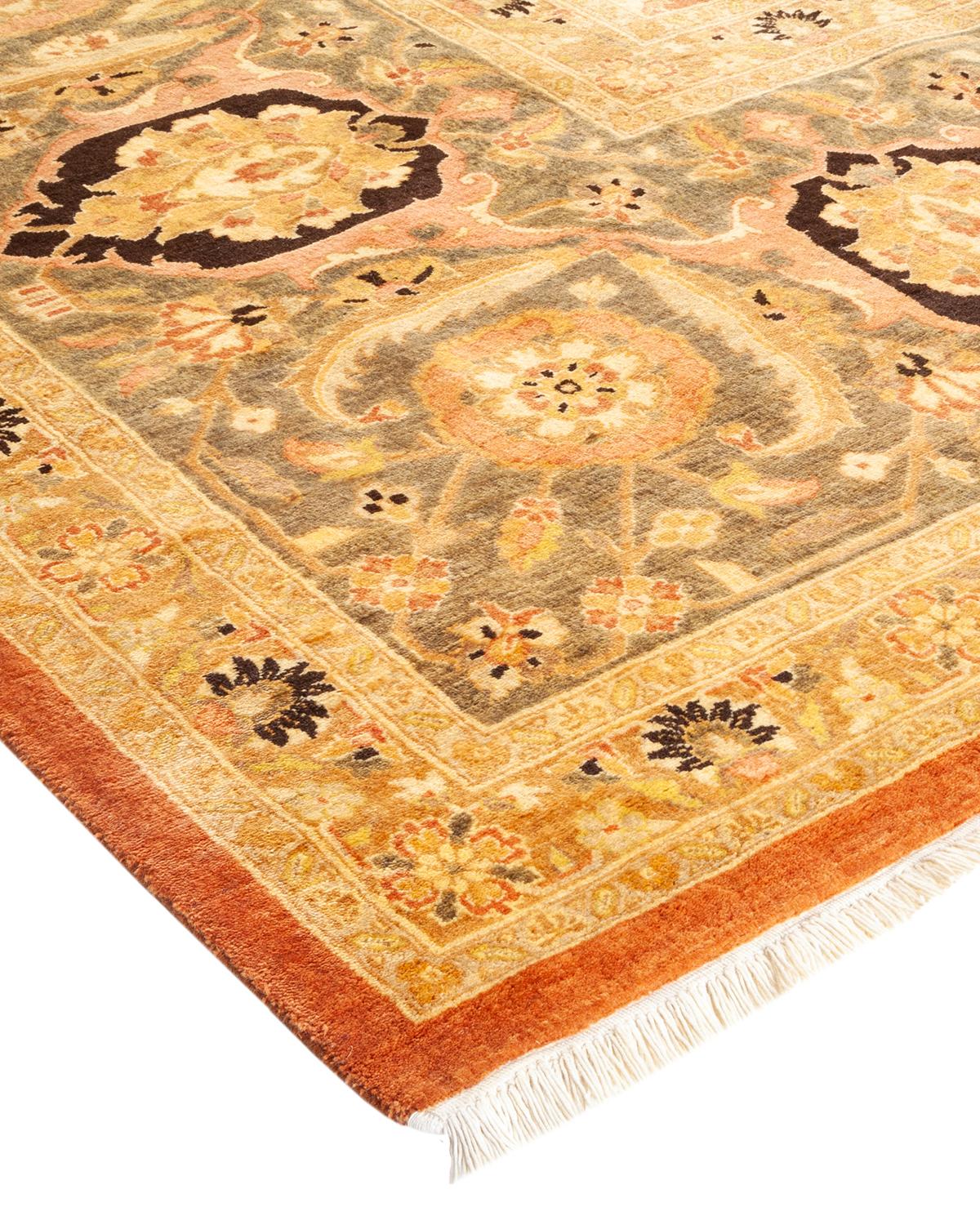 Laine Tapis traditionnel Mogul marron unique en son genre fabriqué à la main en vente