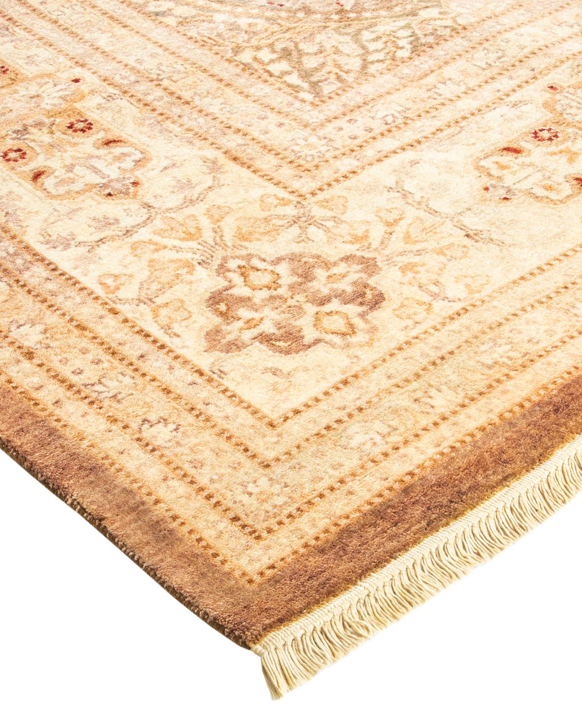 Wool One-of-a-Kind Hand Made Traditional Mogul Brown Area Rug For Sale