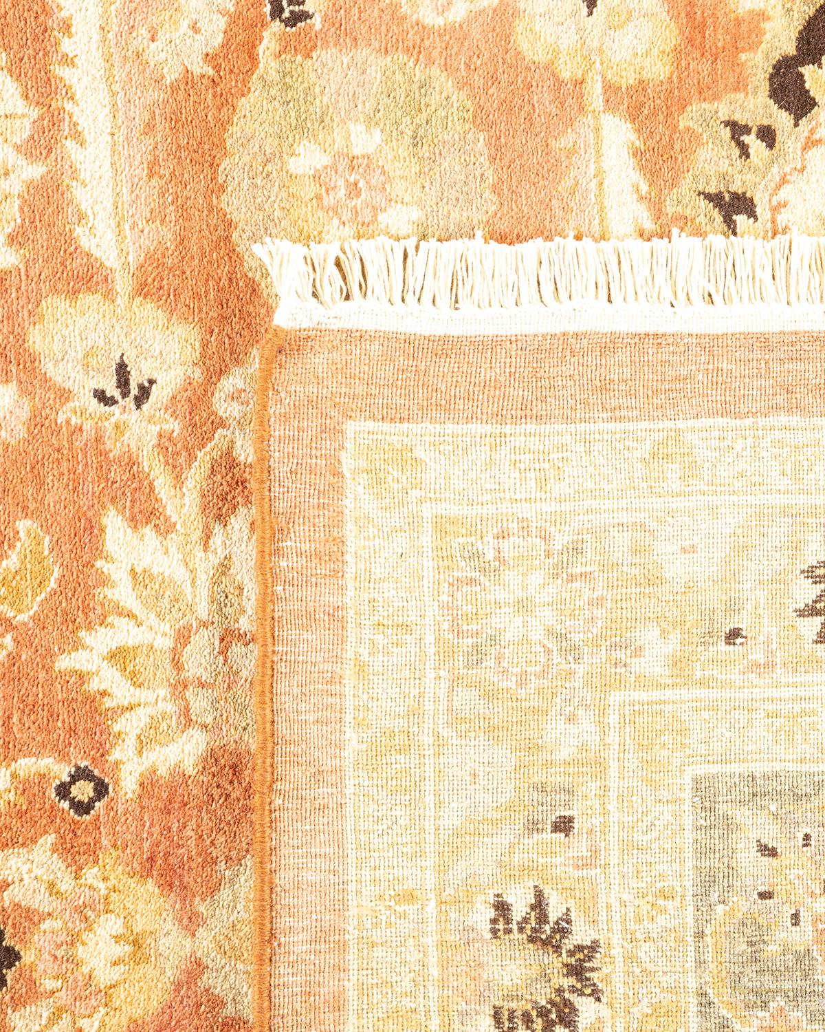 Noué à la main Tapis traditionnel Mogul marron unique en son genre fabriqué à la main en vente