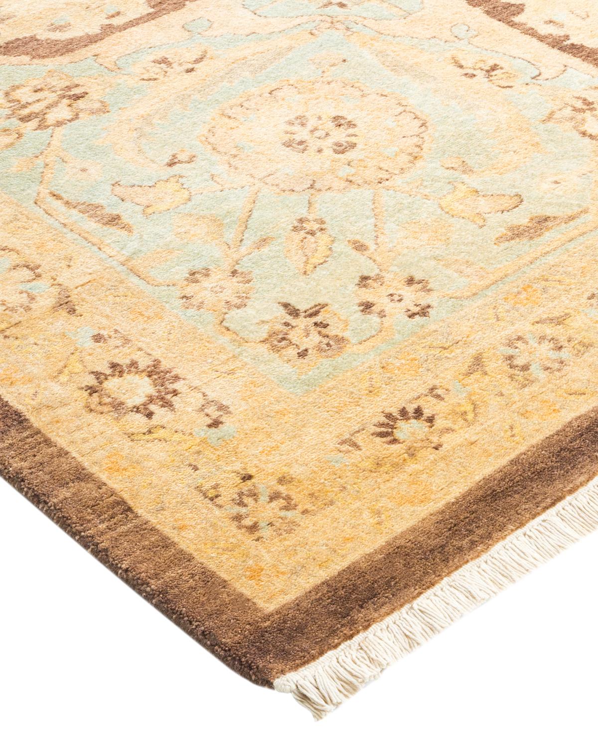 Laine Tapis traditionnel Mogul marron unique en son genre fabriqué à la main en vente