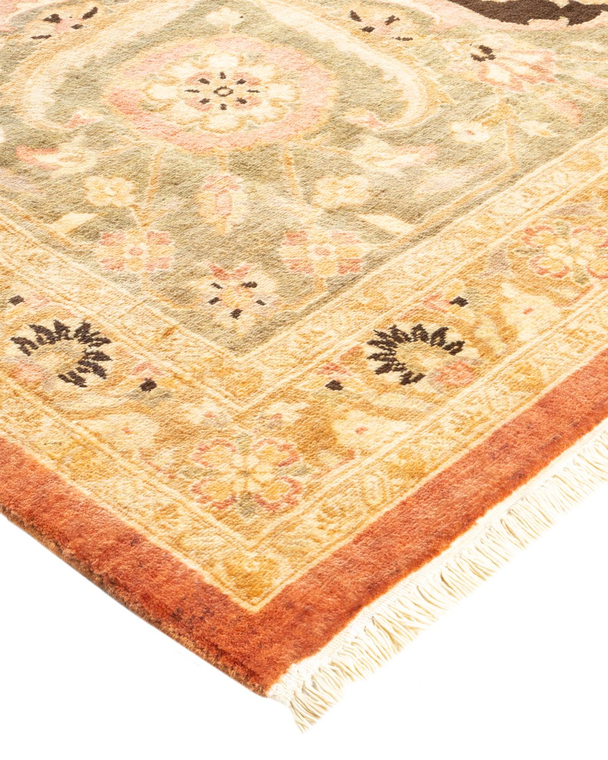 Laine Tapis traditionnel Mogul marron unique en son genre fabriqué à la main en vente