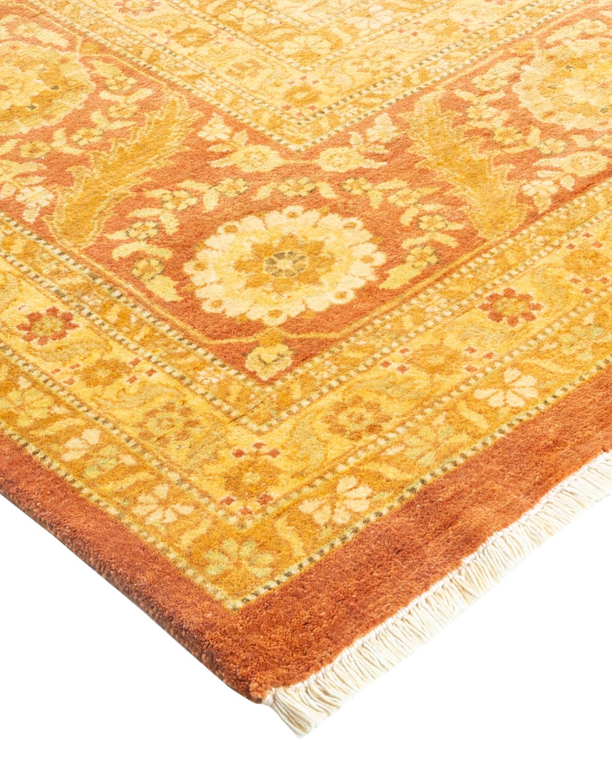 Laine Tapis traditionnel Mogul marron unique en son genre fabriqué à la main en vente