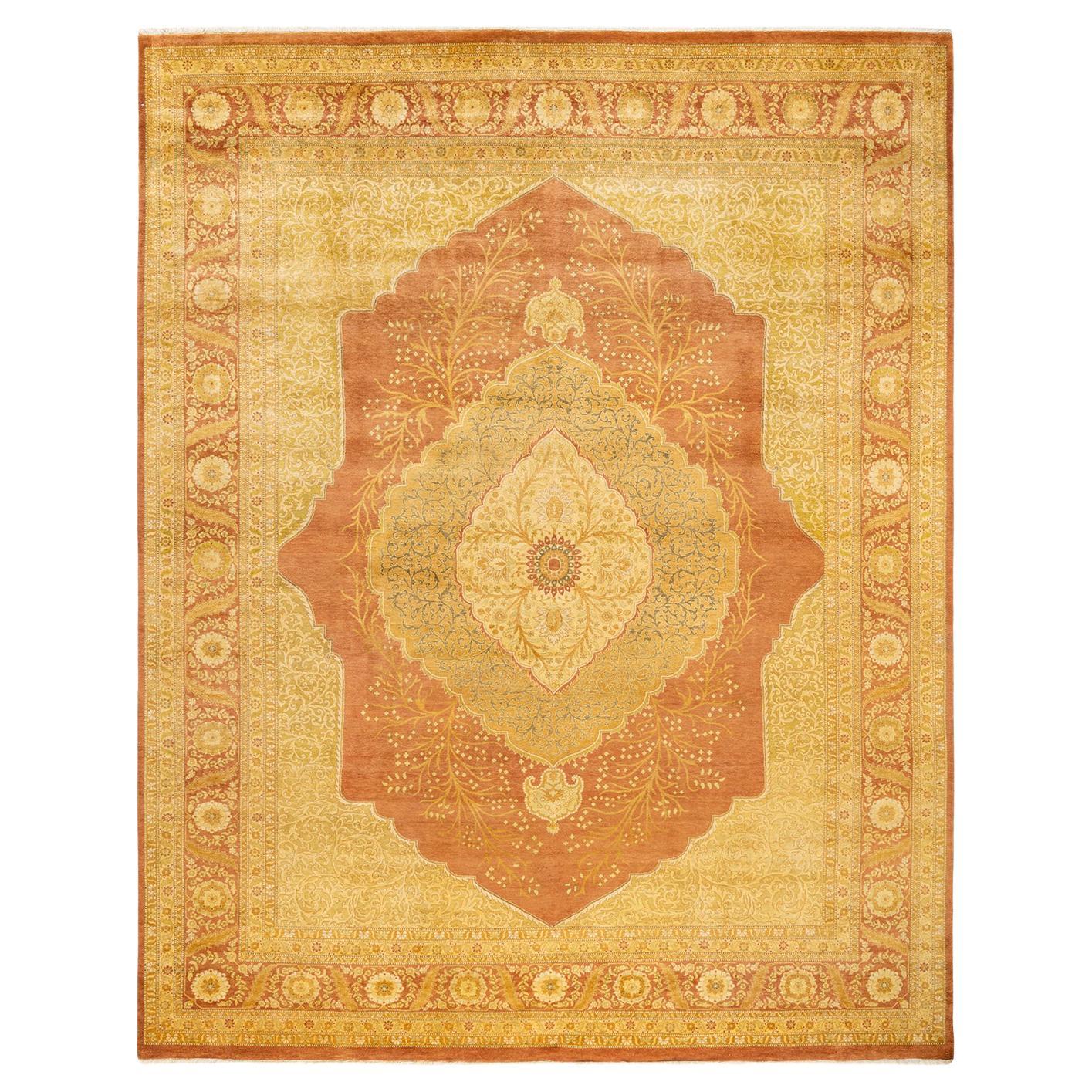 Tapis traditionnel Mogul marron unique en son genre fabriqué à la main