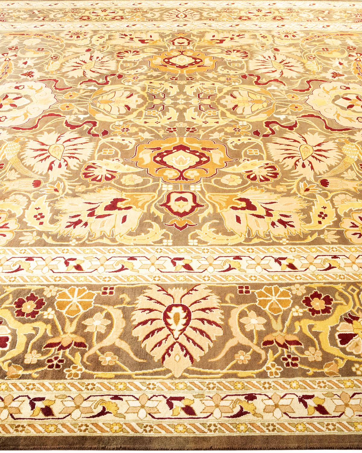Tapis traditionnel Mogul marron unique en son genre fabriqué à la main Neuf - En vente à Norwalk, CT