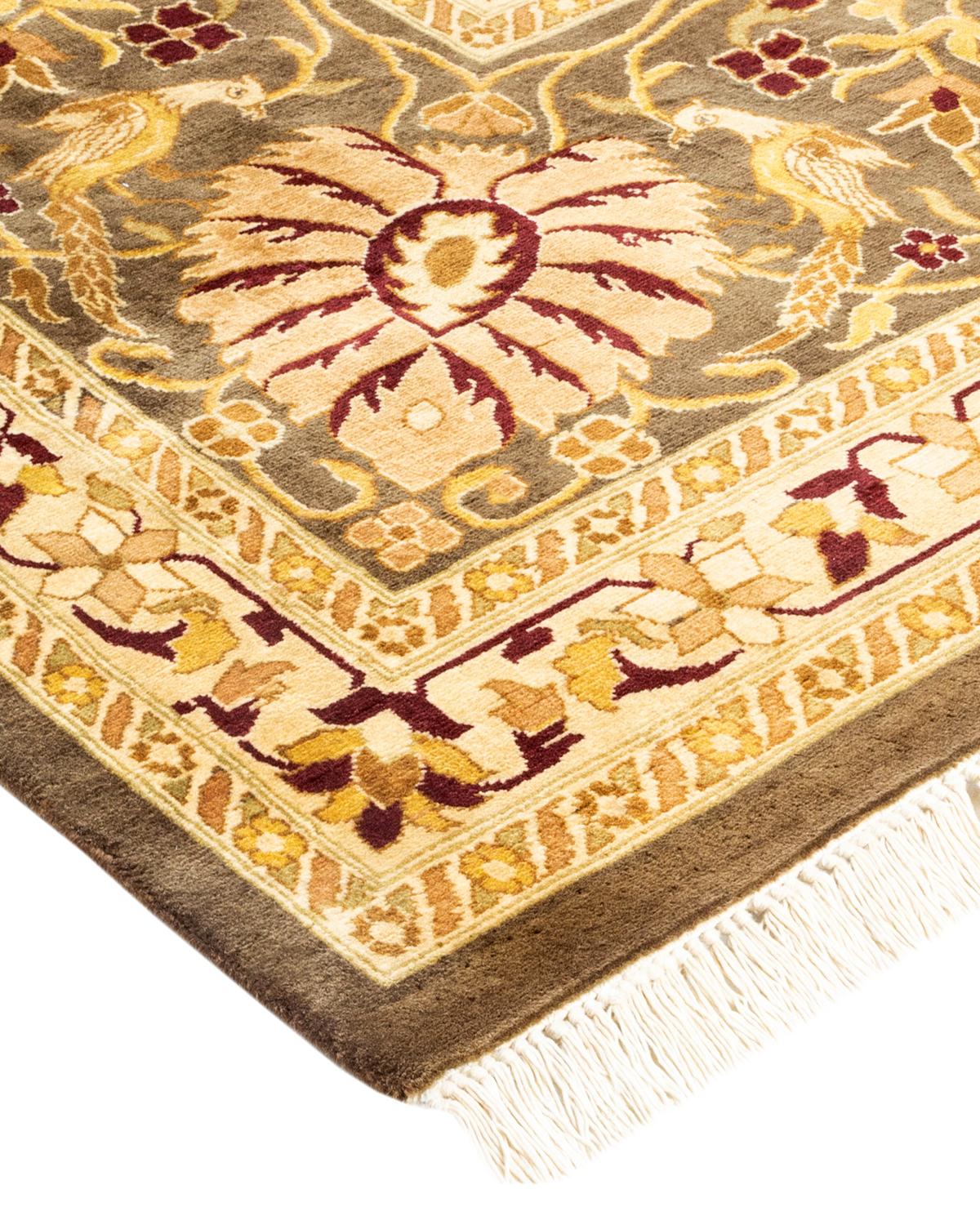 Laine Tapis traditionnel Mogul marron unique en son genre fabriqué à la main en vente