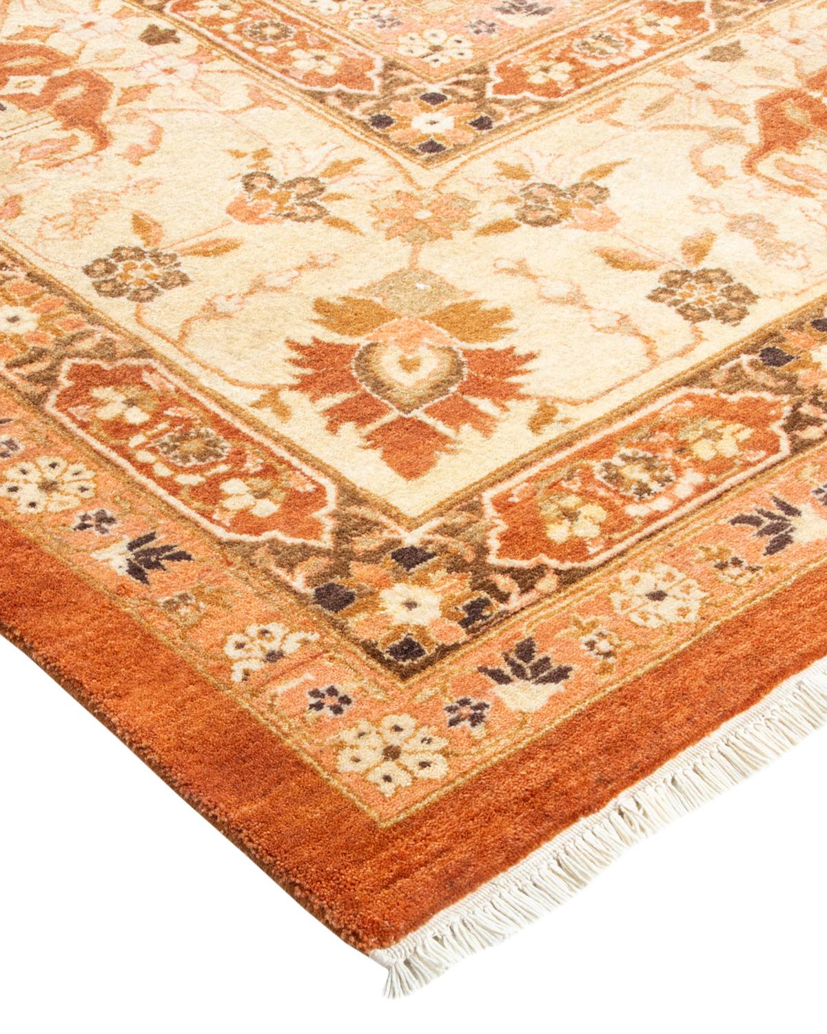 Wool One-Of-A-Kind Hand Made Traditional Mogul Brown Area Rug For Sale