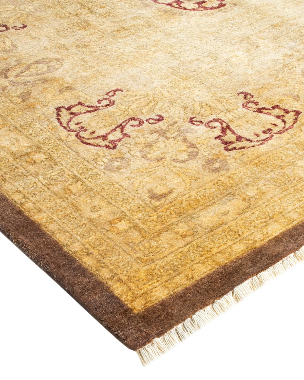 Laine Tapis traditionnel Mogul marron unique en son genre fabriqué à la main en vente
