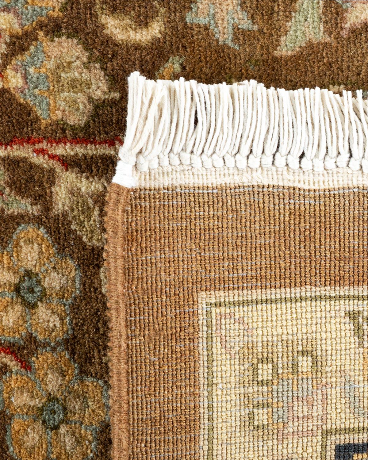 Hand-Knotted One-of-a-kind Hand Made Traditional Mogul Brown Area Rug For Sale