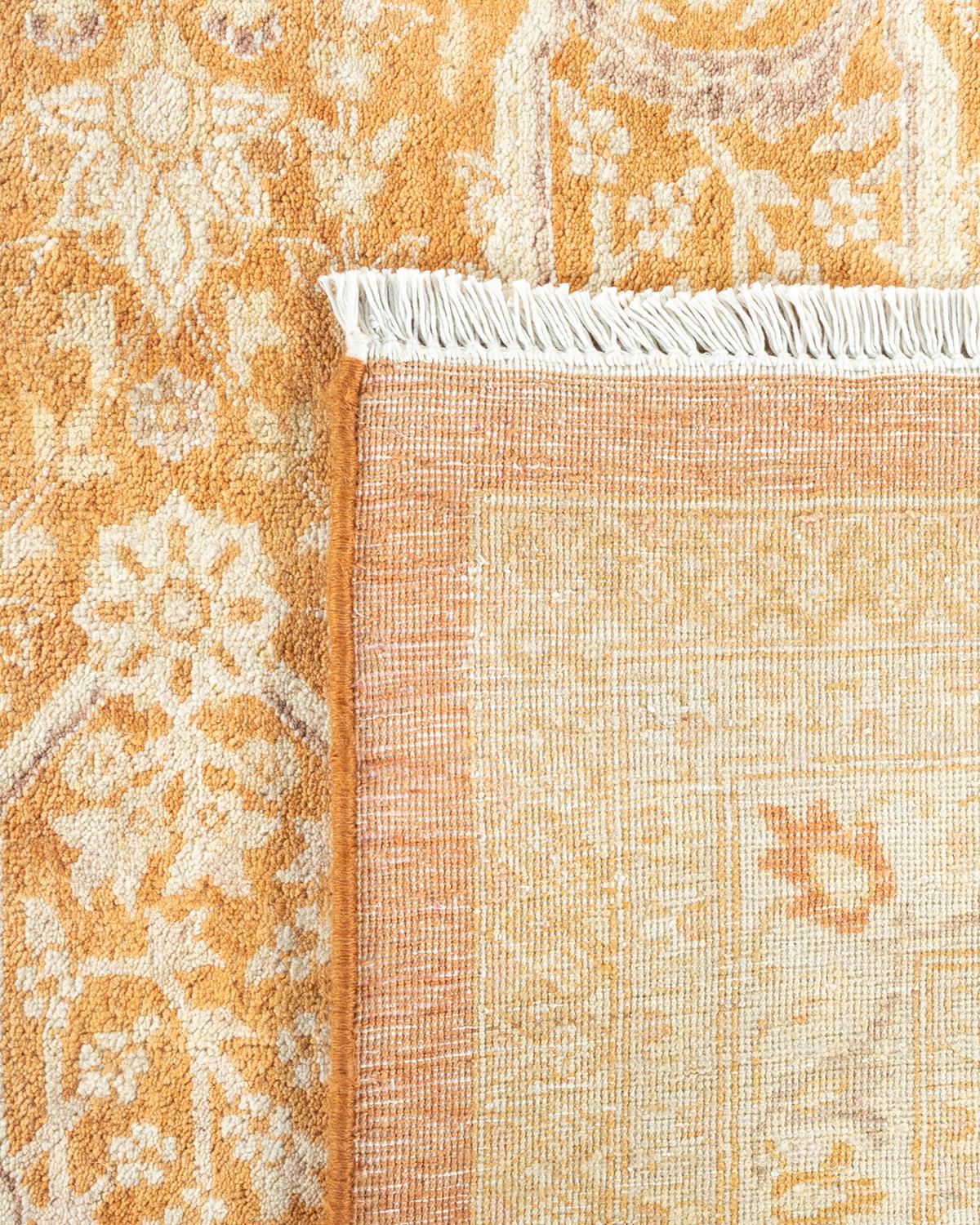 Noué à la main Tapis traditionnel Mogul marron unique en son genre fabriqué à la main en vente