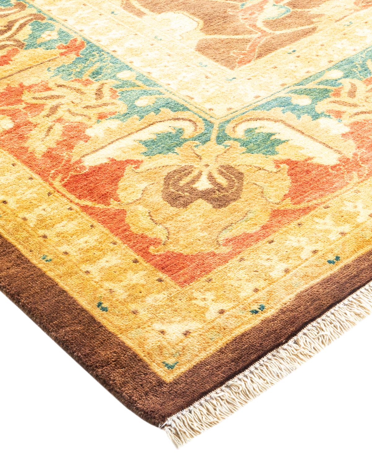 Laine Tapis traditionnel Mogul marron unique en son genre fabriqué à la main en vente