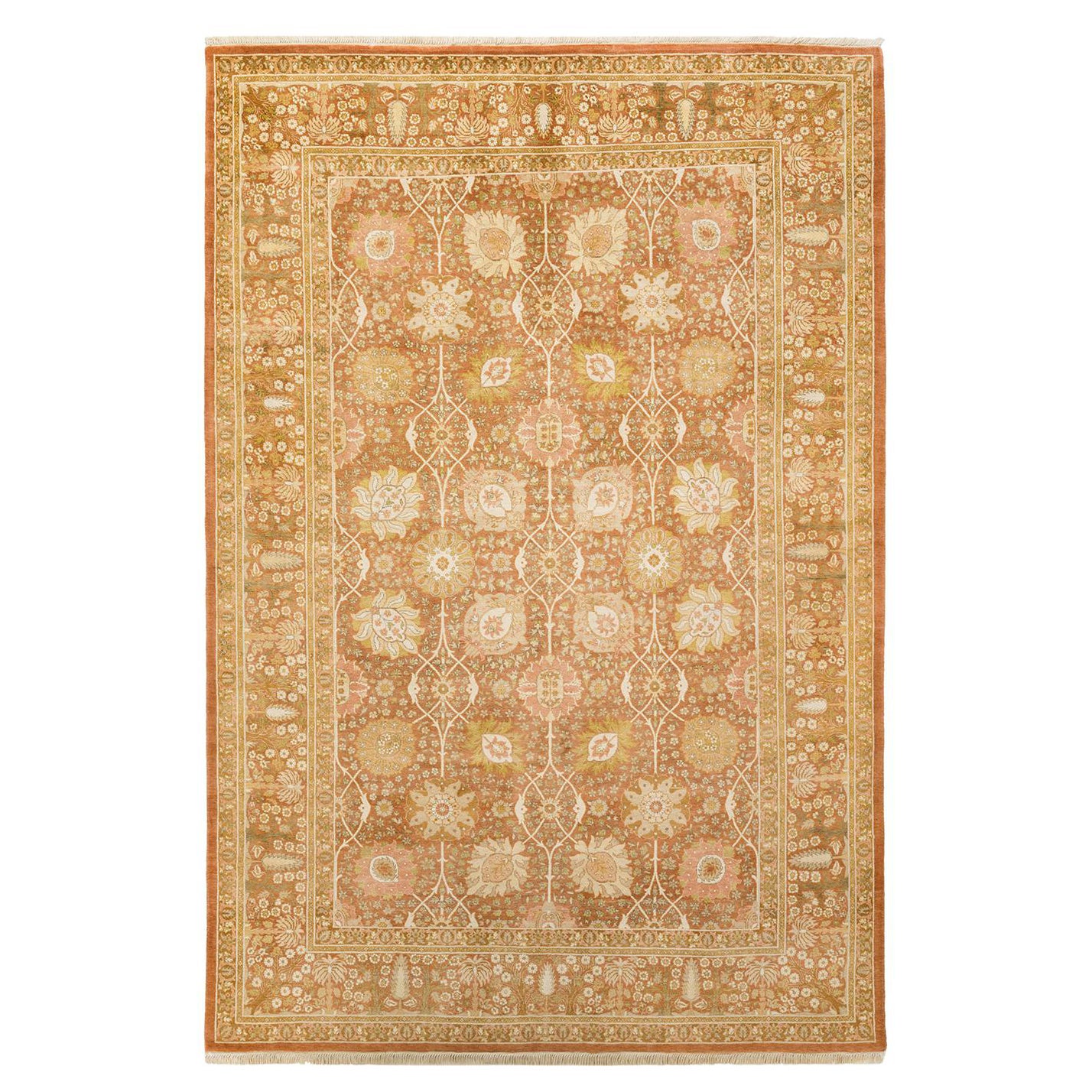 One-of-a-Kind Hand Made Traditional Mogul Brown Area Rug For Sale