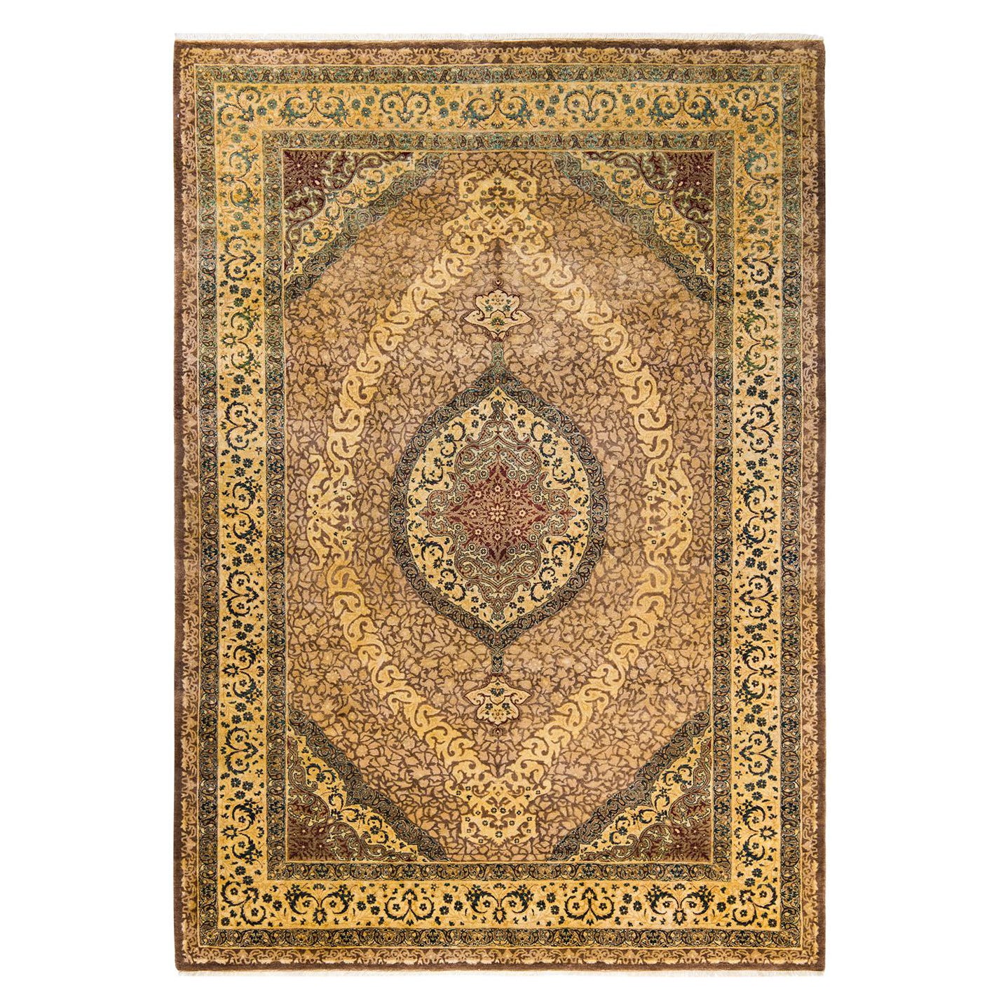 One-of-a-kind Hand Made Traditional Mogul Brown Area Rug For Sale