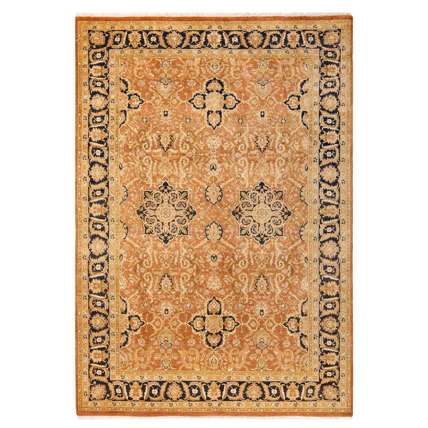 One-of-a-Kind Hand Made Traditional Mogul Brown Area Rug