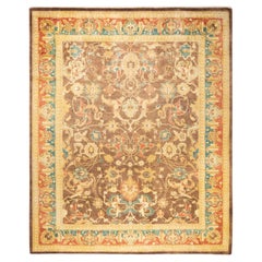 Tapis traditionnel Mogul marron unique en son genre fabriqué à la main