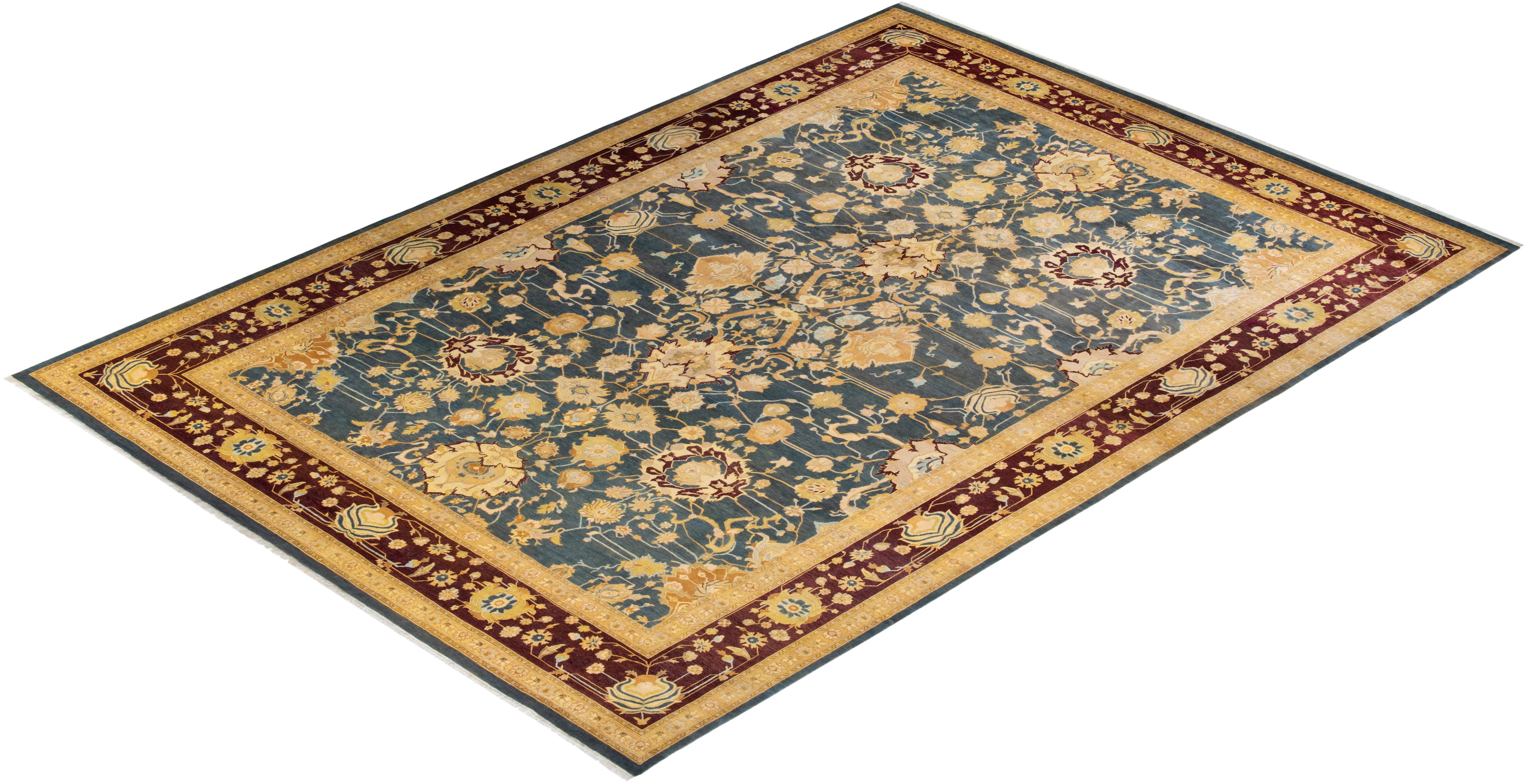 Laine Tapis traditionnel Mogul gris unique en son genre fait à la main en vente