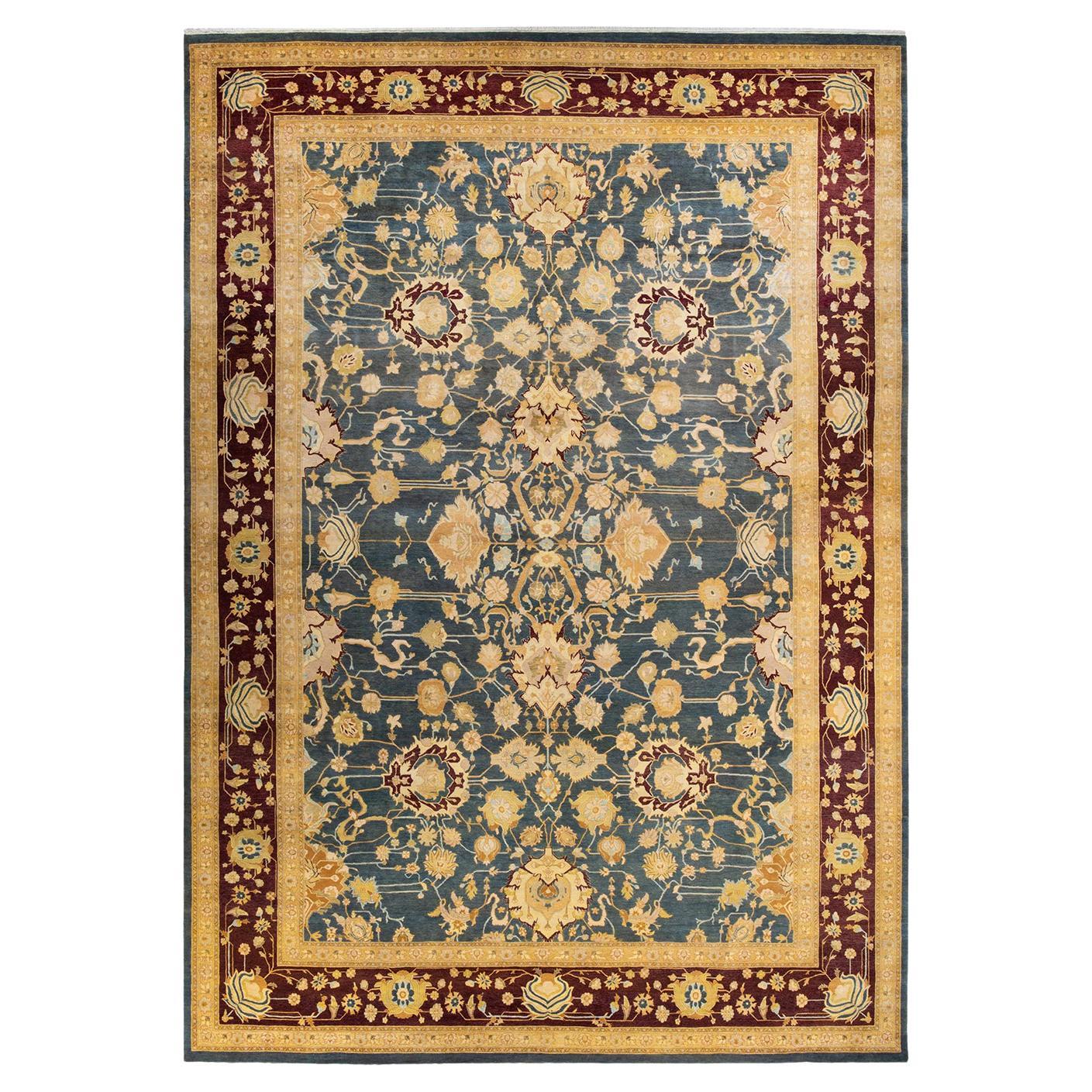 One-of-a-kind Hand Made Traditional Mogul Gray Area Rug For Sale