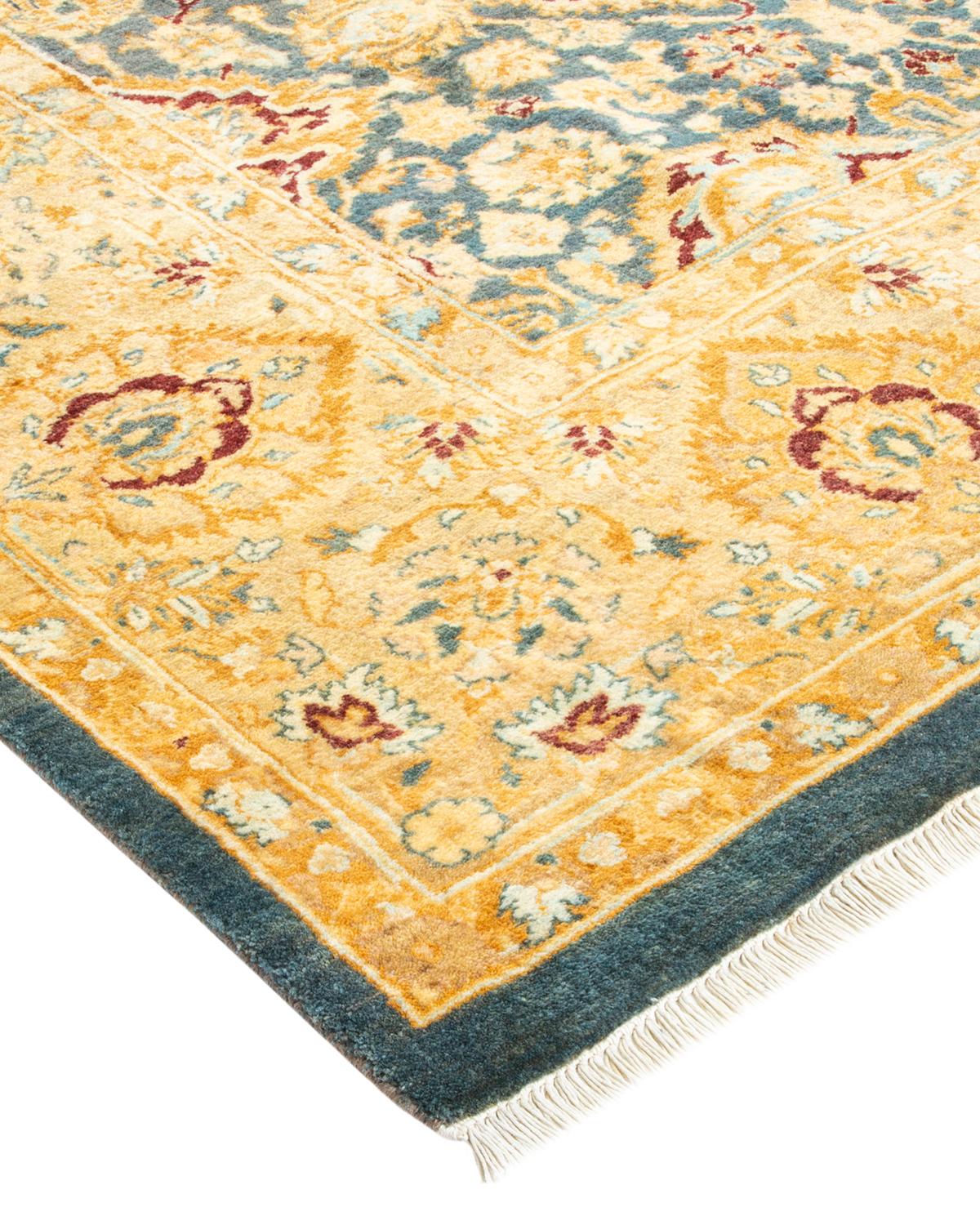 Wool One-of-a-Kind Hand Made Traditional Mogul Gray Area Rug For Sale