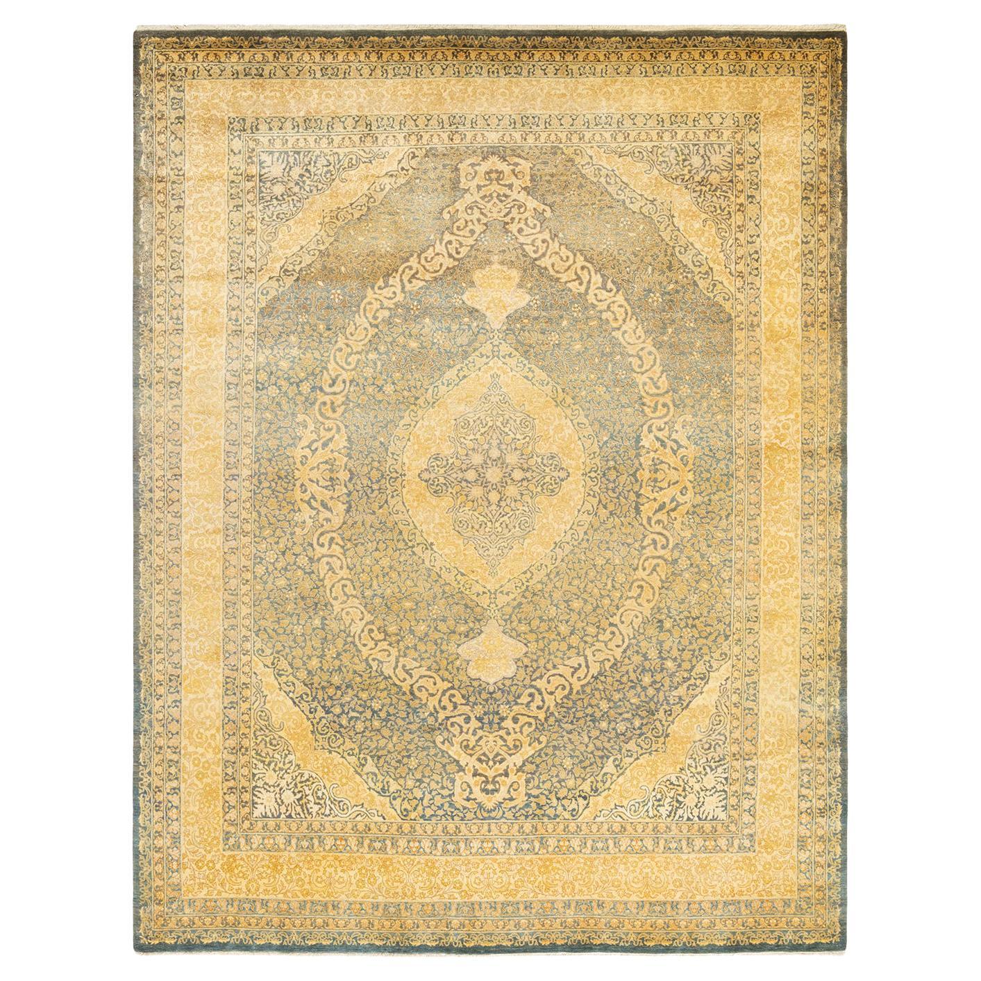 Handgefertigter traditioneller Mogul-Grauer Teppich, Unikat