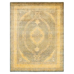 Handgefertigter traditioneller Mogul-Grauer Teppich, Unikat