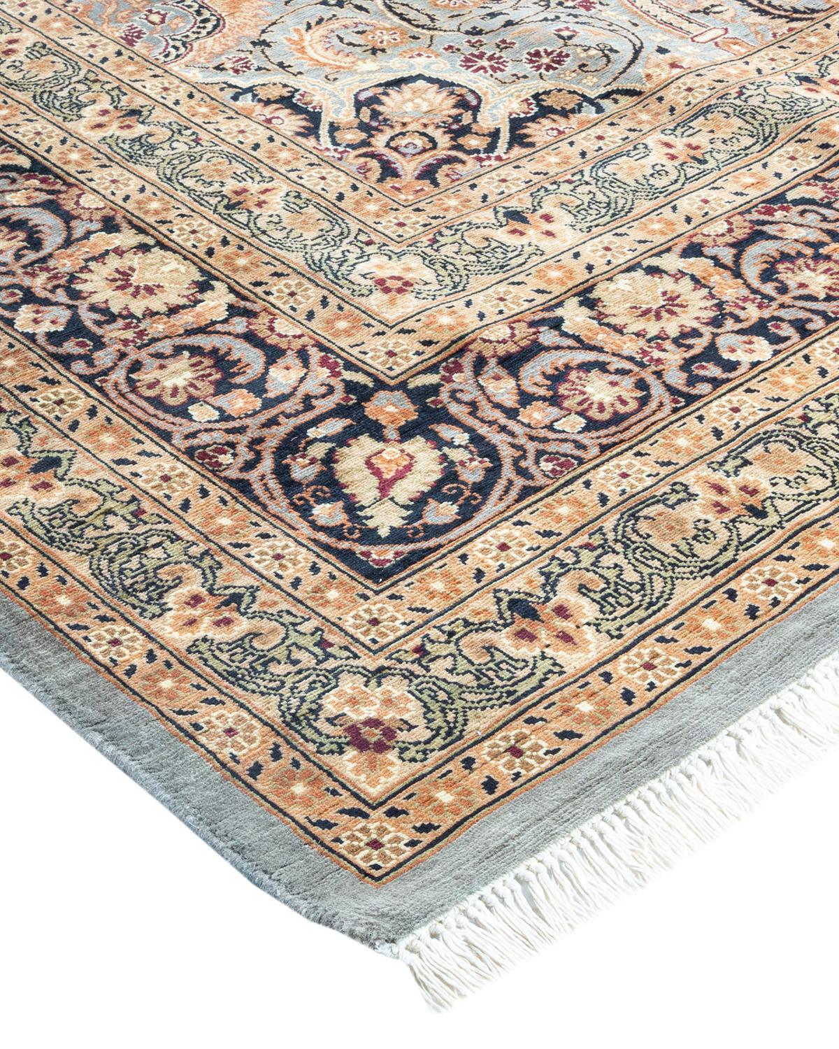 Wool One-of-a-Kind Hand Made Traditional Mogul Grey Area Rug For Sale
