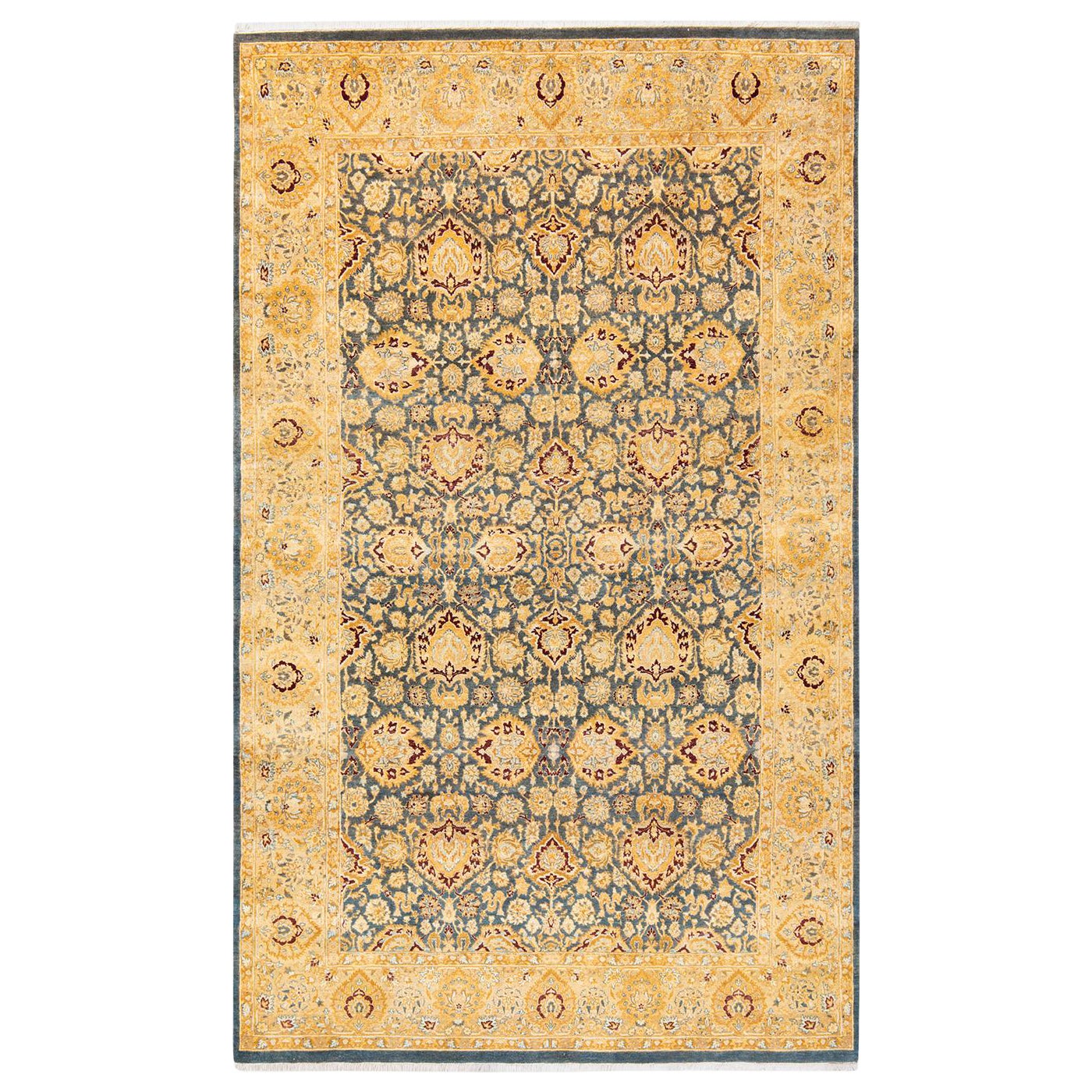 Tapis traditionnel Mogul gris unique en son genre fabriqué à la main
