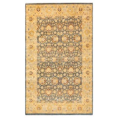 Tapis traditionnel Mogul gris unique en son genre fabriqué à la main