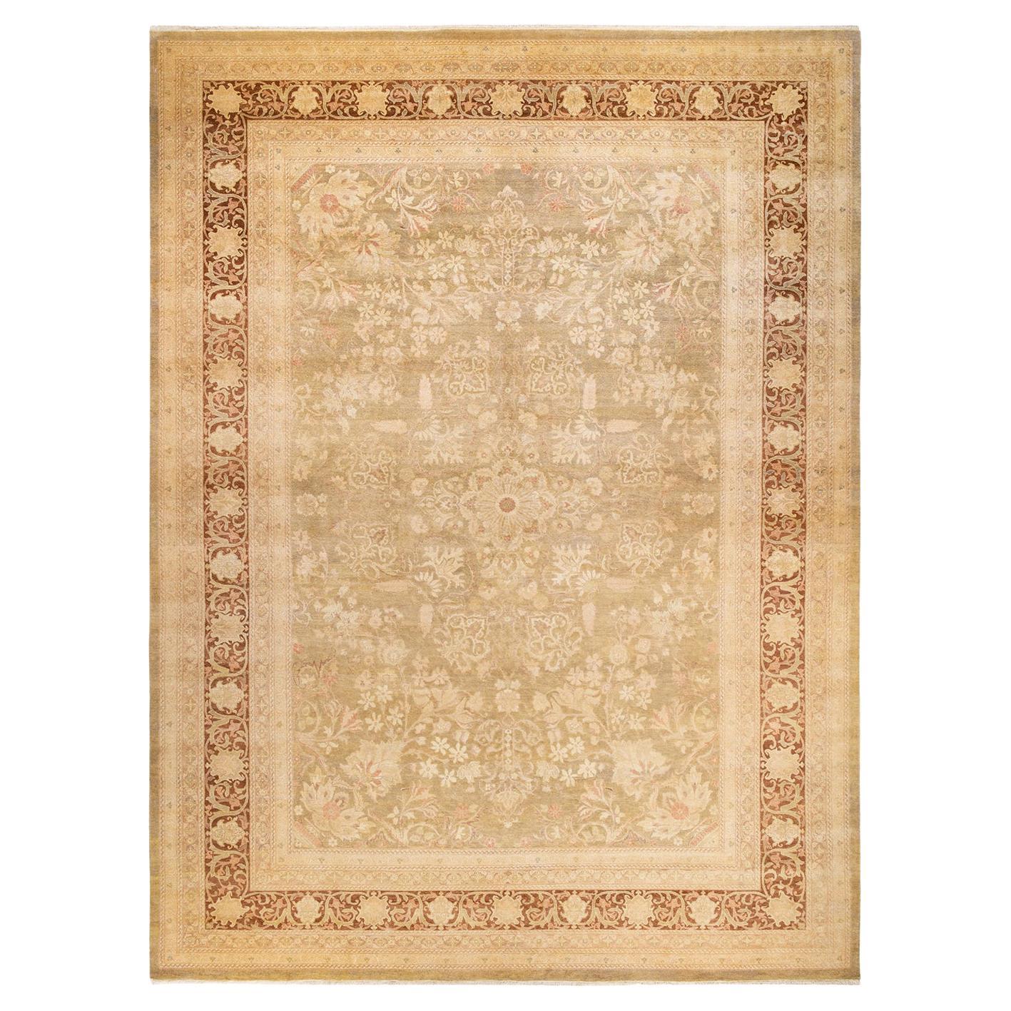 One-of-a-kind Hand Made Traditional Mogul Green Area Rug