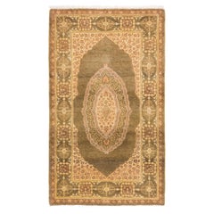 One-of-a-kind Hand Made Traditional Mogul Green Area Rug