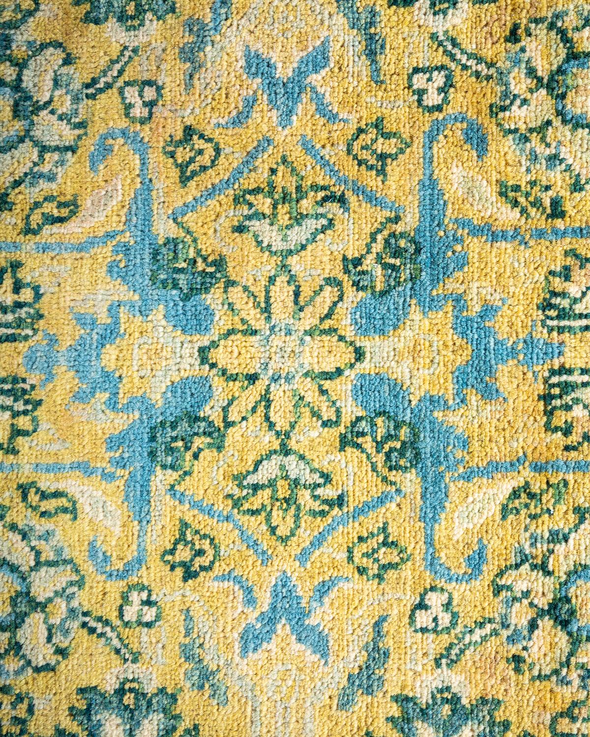 Contemporary One-Of-A-Kind Hand Made Traditional Mogul Green Area Rug For Sale