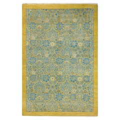 One-Of-A-Kind Hand Made Traditional Mogul Green Area Rug
