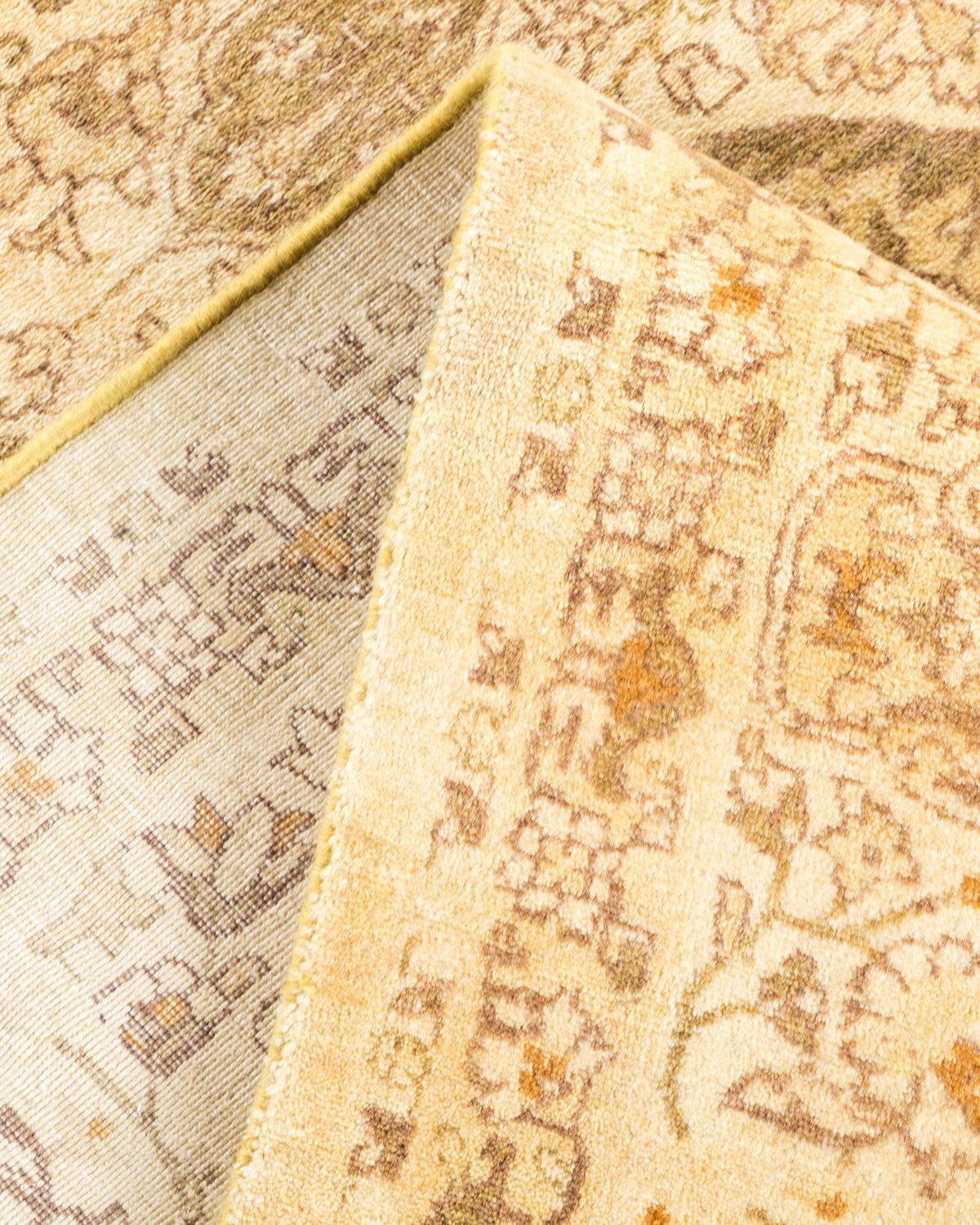 Pakistani One-Of-A-Kind Hand Made Traditional Mogul Green Area Rug For Sale