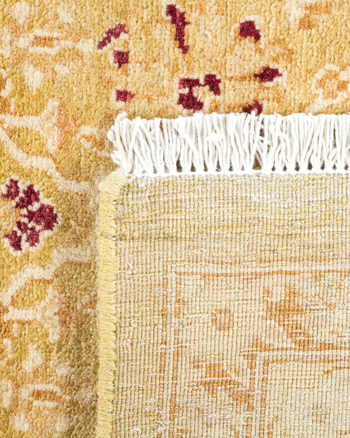 Hand-Knotted One-Of-A-Kind Hand Made Traditional Mogul Green Area Rug For Sale