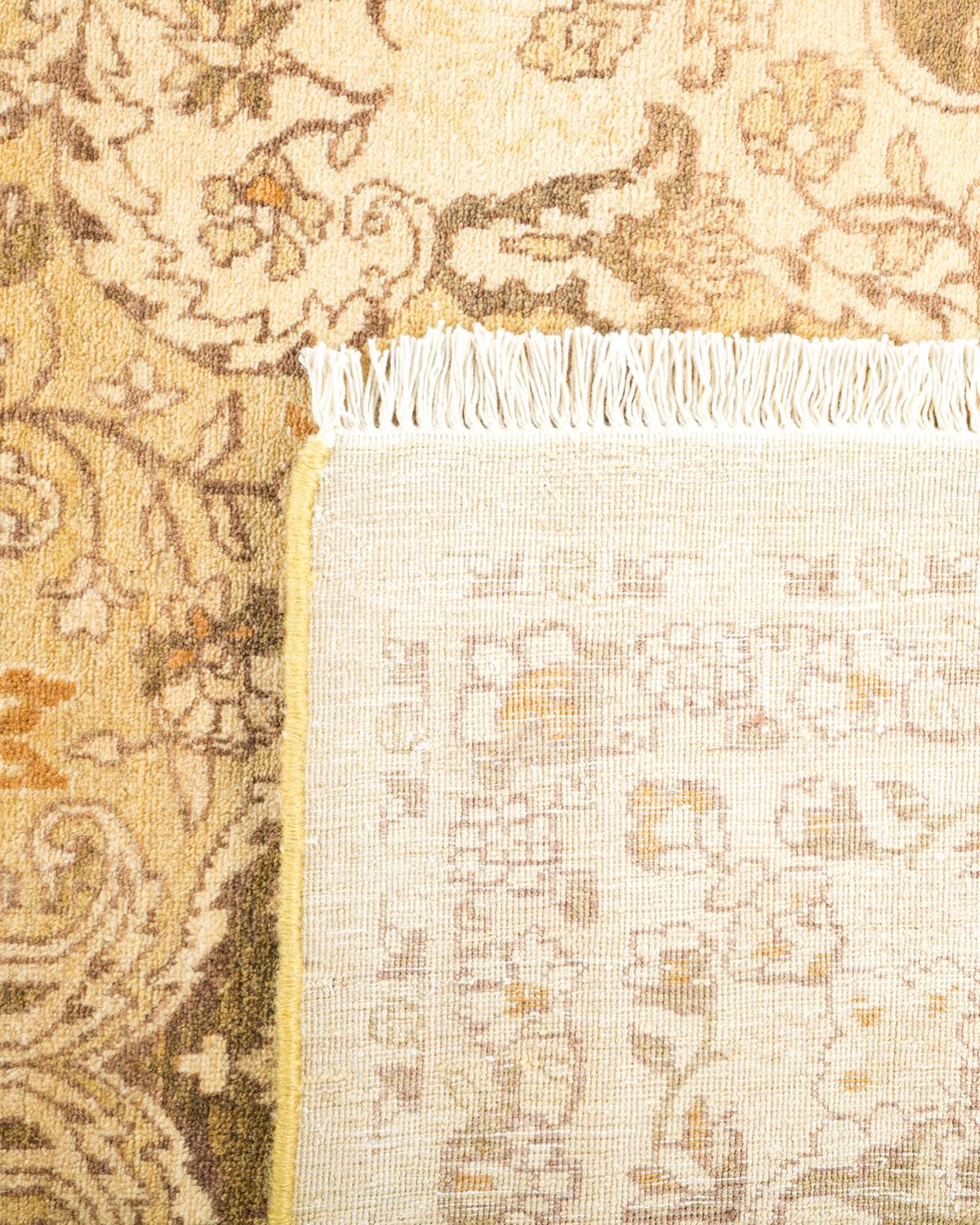 Hand-Knotted One-Of-A-Kind Hand Made Traditional Mogul Green Area Rug For Sale