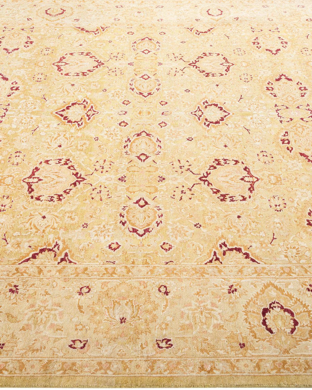 One-Of-A-Kind Hand Made Traditional Mogul Green Area Rug In New Condition For Sale In Norwalk, CT