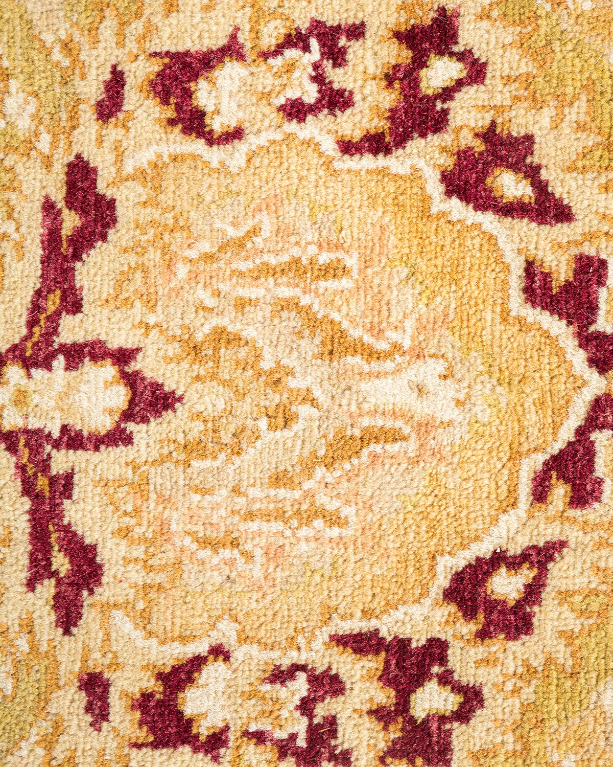 Contemporary One-Of-A-Kind Hand Made Traditional Mogul Green Area Rug For Sale