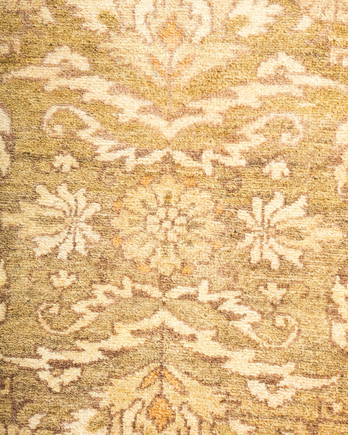 Contemporary One-Of-A-Kind Hand Made Traditional Mogul Green Area Rug For Sale