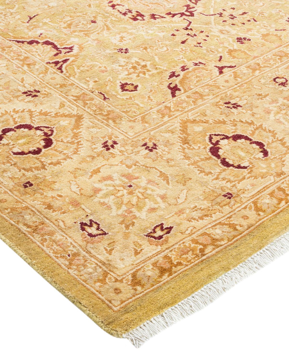 Wool One-Of-A-Kind Hand Made Traditional Mogul Green Area Rug For Sale
