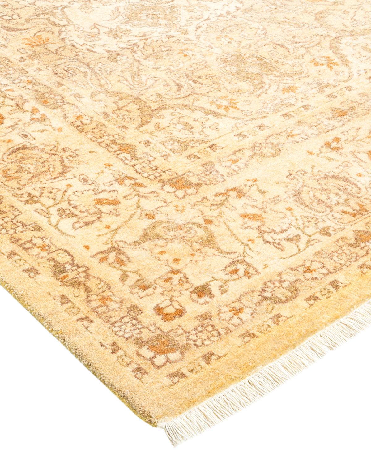 Wool One-Of-A-Kind Hand Made Traditional Mogul Green Area Rug For Sale