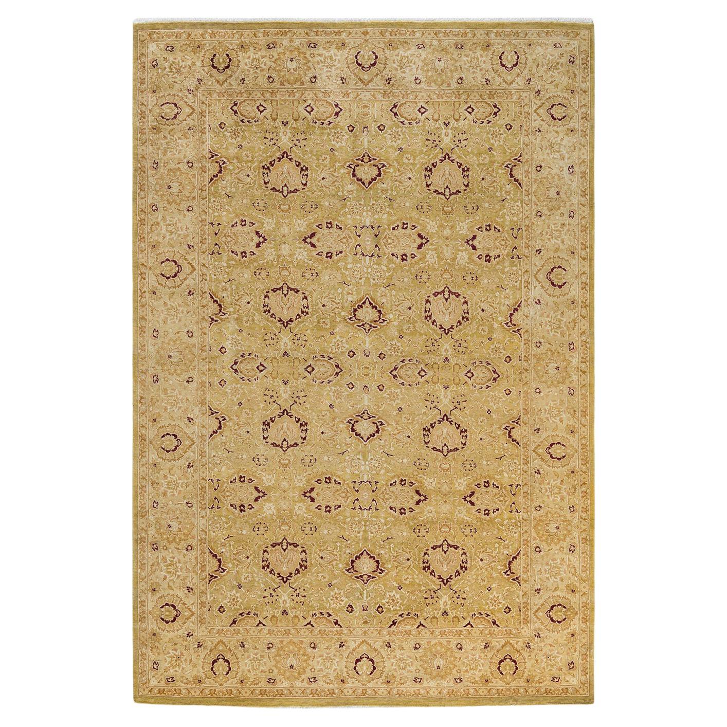 One-Of-A-Kind Hand Made Traditional Mogul Green Area Rug For Sale