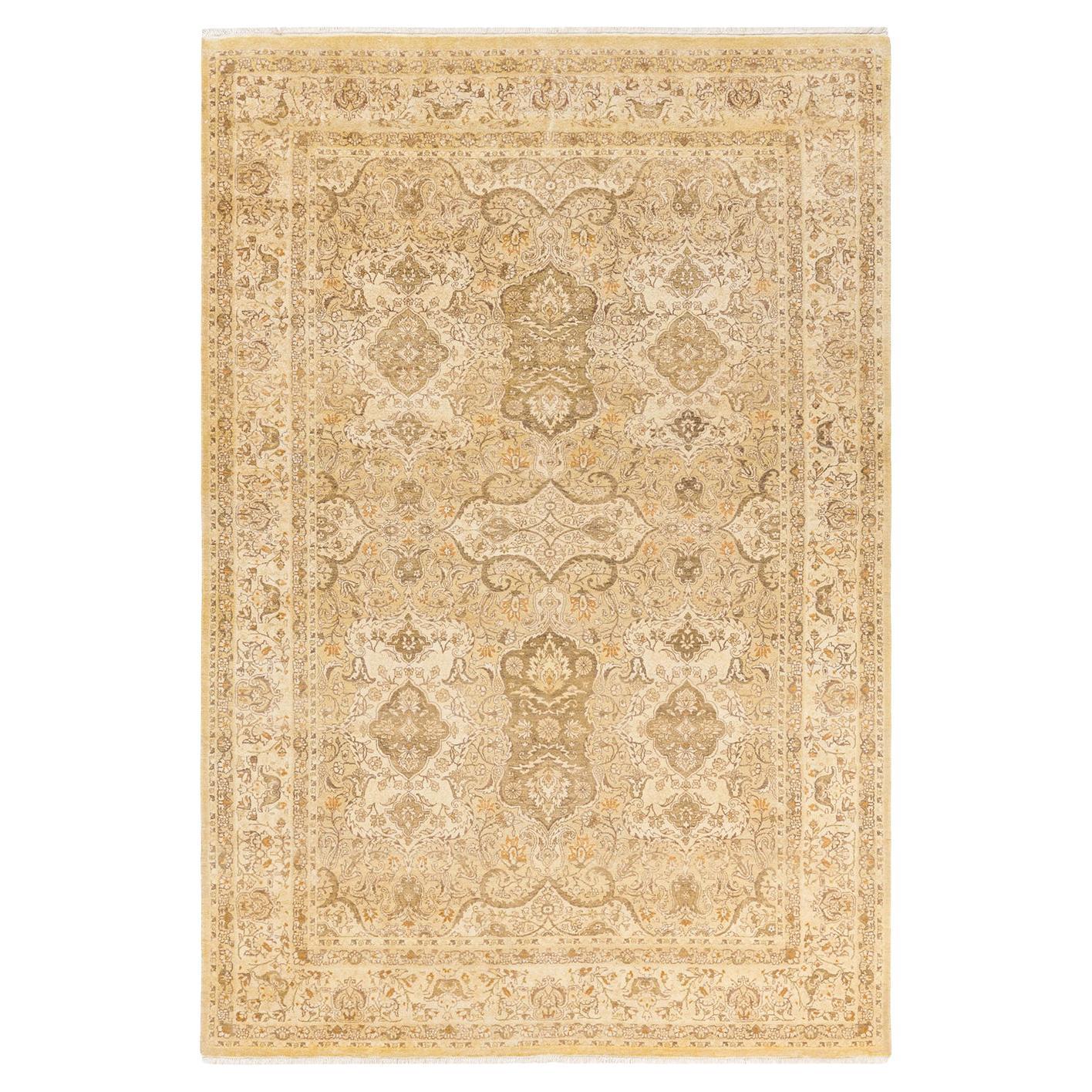 One-Of-A-Kind Hand Made Traditional Mogul Green Area Rug