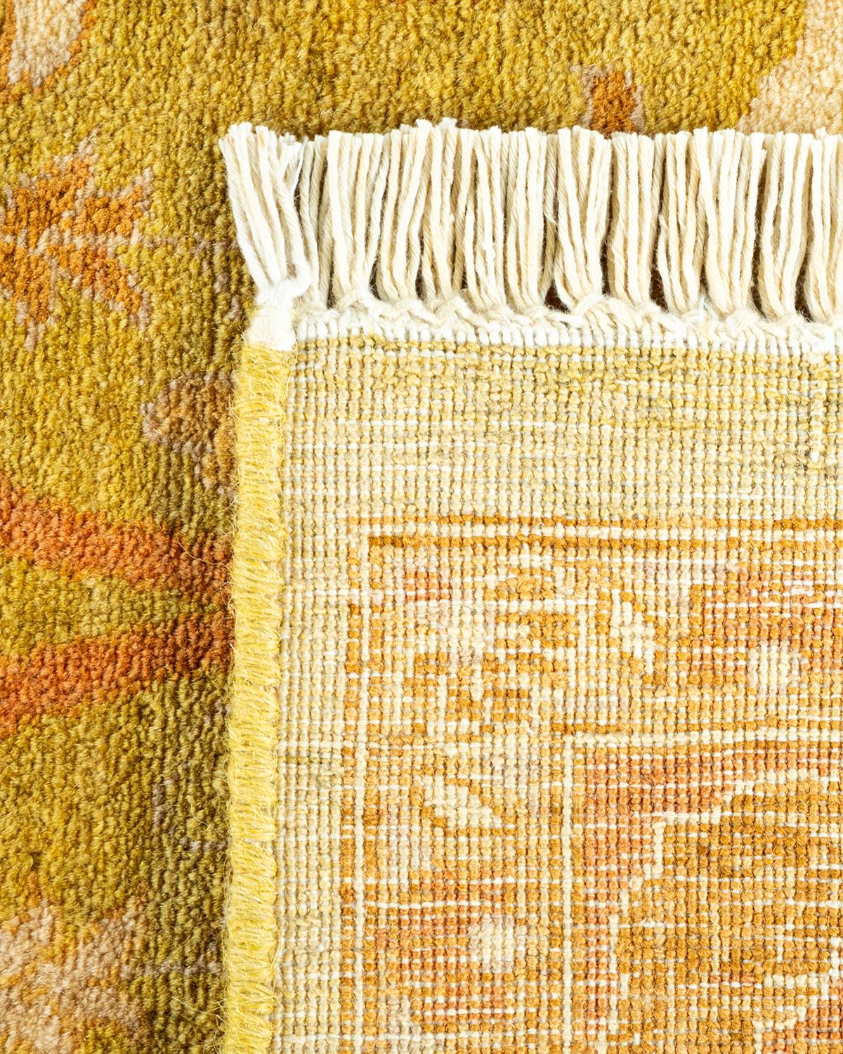Noué à la main Tapis traditionnel Mogul vert, unique en son genre, fabriqué à la main en vente