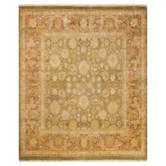One-of-a-Kind Hand Made Traditional Mogul Green Area Rug