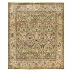 One-Of-A-Kind Hand Made Traditional Mogul Green Area Rug