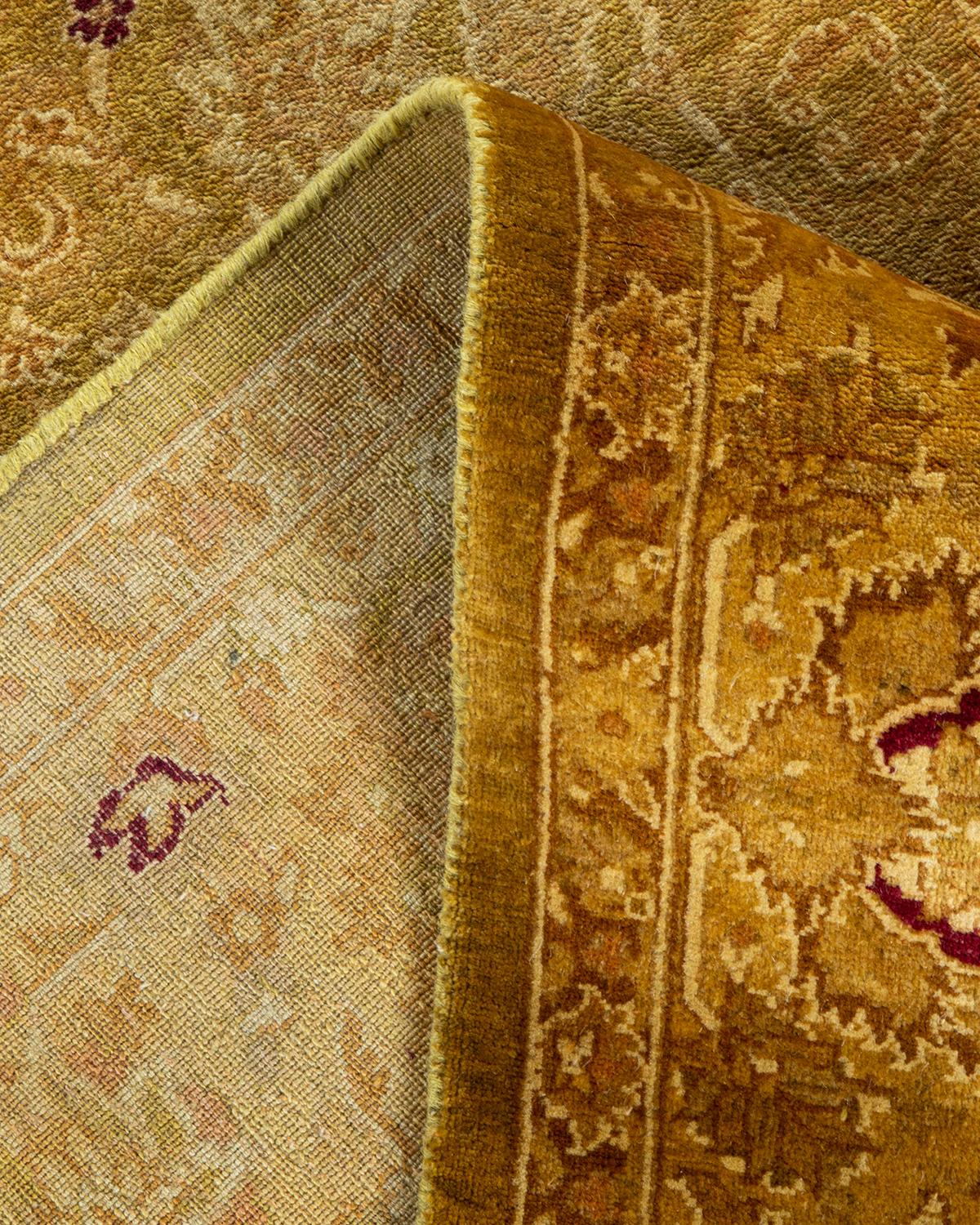 Pakistanais Tapis traditionnel Mogul vert, unique en son genre, fabriqué à la main en vente
