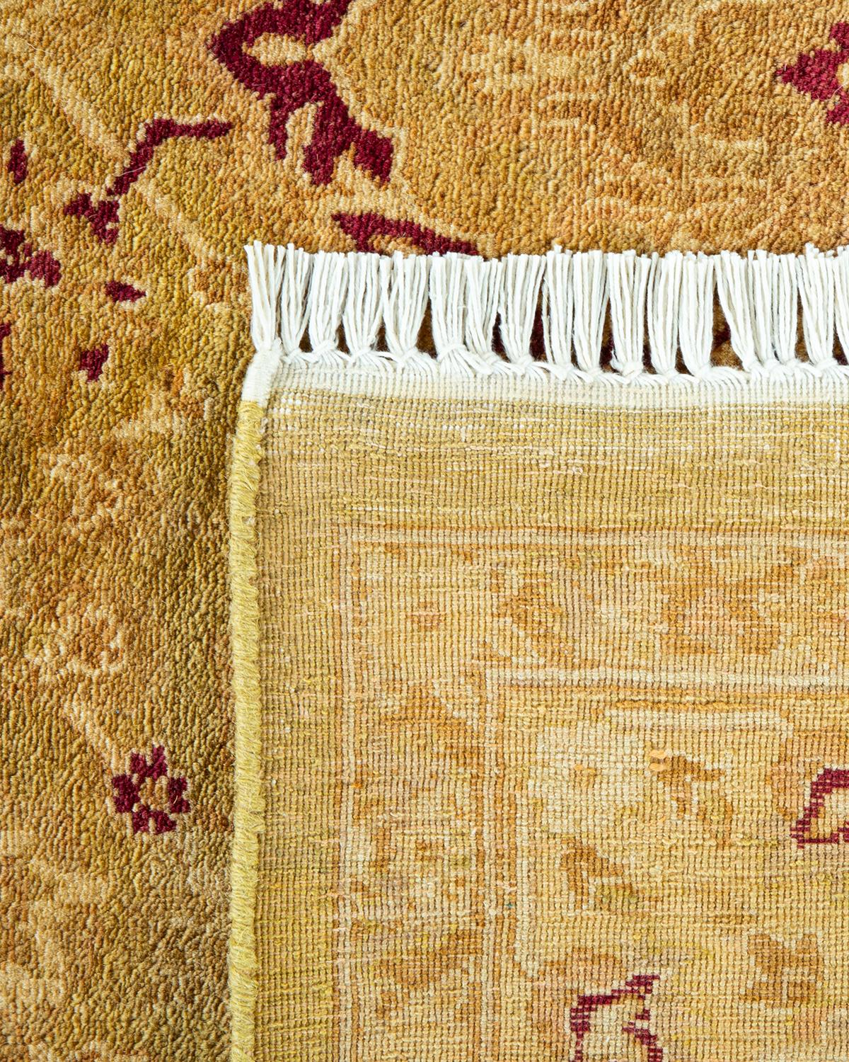 Noué à la main Tapis traditionnel Mogul vert, unique en son genre, fabriqué à la main en vente