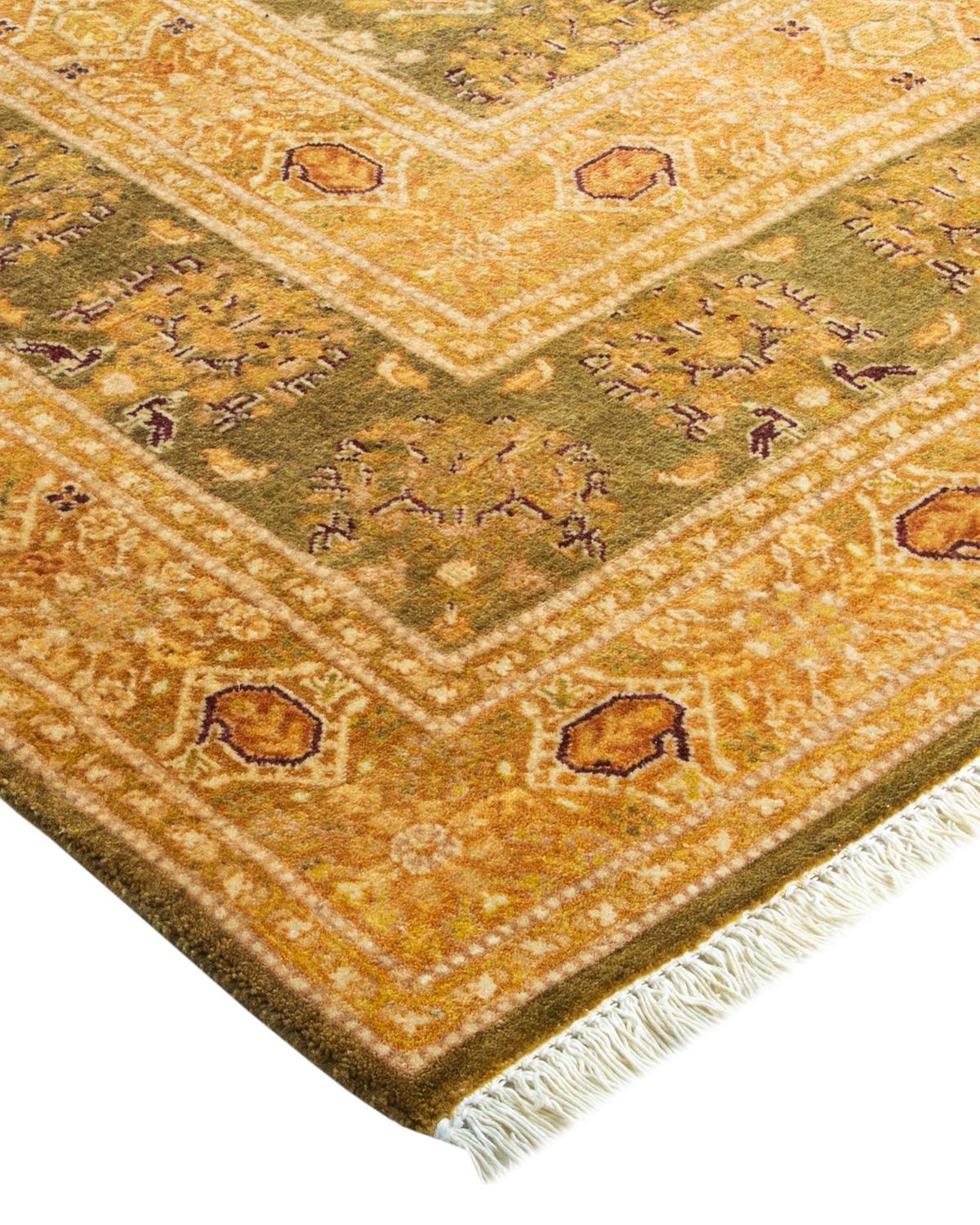 Wool One-of-a-Kind Hand Made Traditional Mogul Green Area Rug For Sale